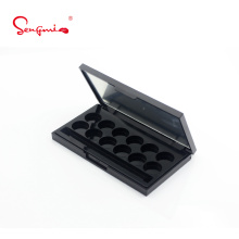 6g*12 cores novo design Paleta de sombra de olho de plástico preto Paleta vazia recipiente personalizado com espelho para embalagens cosméticas